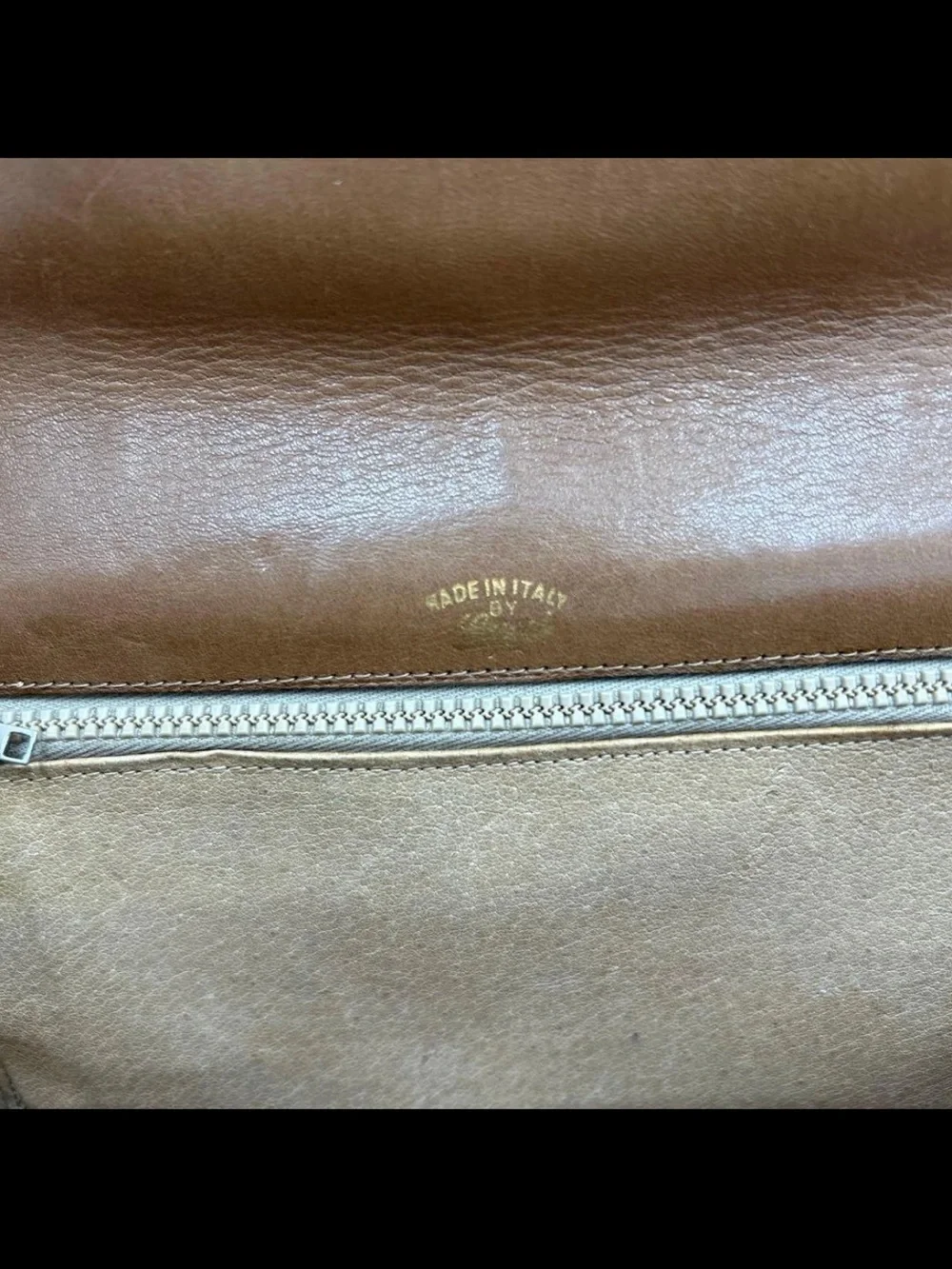 Gucci Brown Leather Clutch with Signature Green and Red Web